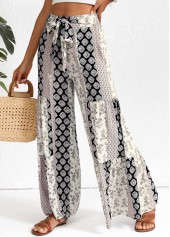 Black bottoms,Tribal bottoms,Bowknot Patchwork Black Elastic Waist High Waisted Pants