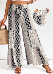 Bowknot Patchwork Black Elastic Waist High Waisted Pants