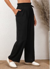 Black bottoms,Plain Color bottoms,Bowknot Black Elastic Waist High Waisted Pants