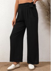 Black bottoms,Plain Color bottoms,Bowknot Black Elastic Waist High Waisted Pants