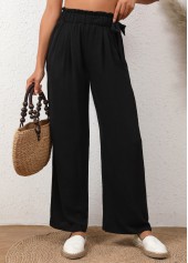 Black bottoms,Plain Color bottoms,Bowknot Black Elastic Waist High Waisted Pants