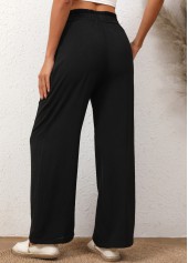 Black bottoms,Plain Color bottoms,Bowknot Black Elastic Waist High Waisted Pants