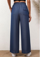Denim Blue bottoms,Plain Color bottoms,Drawstring Denim Blue Elastic Waist High Waisted Jeans