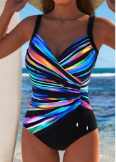 Black swimwear,Dazzle Colorful swimwear,ROTITA Surplice Black Dazzle Colorful Print One Piece Swimwear