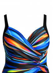 Black swimwear,Dazzle Colorful swimwear,ROTITA Surplice Black Dazzle Colorful Print One Piece Swimwear