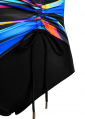 Black swimwear,Dazzle Colorful swimwear,ROTITA Surplice Black Dazzle Colorful Print One Piece Swimwear