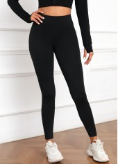 Black bottoms,Plain Color bottoms,Black High Waisted Elastic Waist Ankle Length Leggings