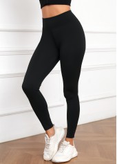 Black bottoms,Plain Color bottoms,Black High Waisted Elastic Waist Ankle Length Leggings