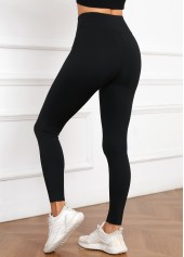 Black bottoms,Plain Color bottoms,Black High Waisted Elastic Waist Ankle Length Leggings