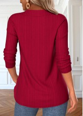 Red tops,Plain Color tops,ROTITA Button Red V Neck Long Sleeve T Shirt