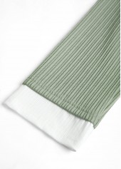 Light Green tops,Contrast Color tops,ROTITA Fake 2in1 Light Green Split Neck T Shirt