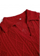 Wine Red tops,Plain Color tops,ROTITA Lace Wine Red Turn Down Collar Long Sleeve Blouse