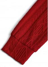 Wine Red tops,Plain Color tops,ROTITA Lace Wine Red Turn Down Collar Long Sleeve Blouse