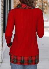 Red tops,Plaid tops,ROTITA Christmas Patchwork Plaid Red Cowl Neck Long Sleeve Sweatshirt