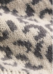 Light Camel tops,Leopard tops,Animal Print tops,Patchwork Leopard Light Camel V Neck Long Sleeve Sweater