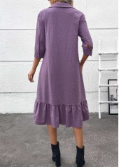 Dusty Purple dresses,Plain Color dresses,Wear to Work dresses,Work dresses,ROTITA Button Dusty Purple Belted A Line Shirt Collar Dress