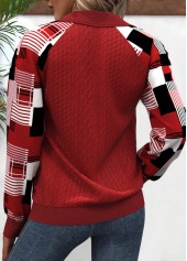 Red plus size,Plaid plus size,Geometric plus size,ROTITA Plus Size Patchwork Red Plaid Turn Down Collar Sweatshirt