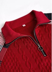 Red plus size,Plaid plus size,Geometric plus size,ROTITA Plus Size Patchwork Red Plaid Turn Down Collar Sweatshirt