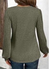Olive Green tops,Plain Color tops,ROTITA Asymmetry Olive Green V Neck Long Sleeve T Shirt
