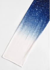 Blue tops,Ombre tops,ROTITA Patchwork Ombre Blue Round Neck Long Sleeve T Shirt