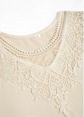 Beige plus size,Plain Color plus size,ROTITA Plus Size Embroidery Beige Round Neck T Shirt