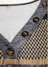 Dark Blue tops,Geometric tops,ROTITA Patchwork Geometric Print Dark Blue V Neck T Shirt