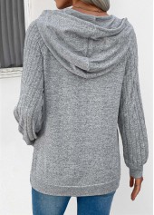 Grey tops,Plain Color tops,ROTITA Drawstring Grey Long Sleeve Patchwork Hoodie