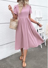 Dusty Purple dresses,Plain Color dresses,Everyday dresses,Casual dresses,ROTITA Zipper Dusty Purple Round Neck Short Sleeve Dress