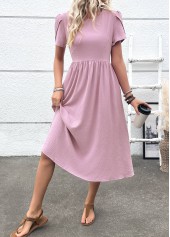 Dusty Purple dresses,Plain Color dresses,Everyday dresses,Casual dresses,ROTITA Zipper Dusty Purple Round Neck Short Sleeve Dress