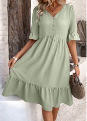 Sage Green dresses,Plain Color dresses,Everyday dresses,Casual dresses,ROTITA Button Sage Green A Line Split Neck Dress