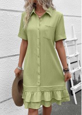 Sage Green dresses,Plain Color dresses,Everyday dresses,Casual dresses,ROTITA Button Sage Green A Line Shirt Collar Dress