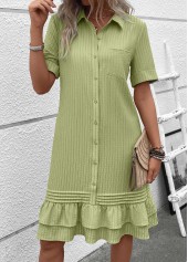 Sage Green dresses,Plain Color dresses,Everyday dresses,Casual dresses,ROTITA Button Sage Green A Line Shirt Collar Dress
