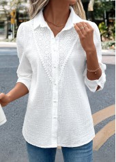 chemise tunique blanche à manches longues avec broderie rotita