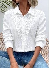 White tops,Plain Color tops,ROTITA Embroidery White Long Sleeve Tunic Shirt