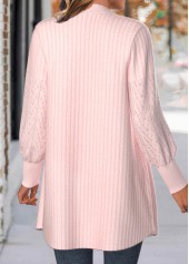 Light Pink tops,Plain Color tops,ROTITA Lace Light Pink Long Sleeve Button Coat