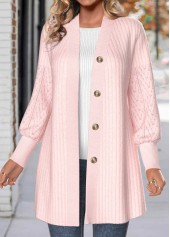 Light Pink tops,Plain Color tops,ROTITA Lace Light Pink Long Sleeve Button Coat