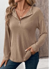 Light Coffee tops,Plain Color tops,ROTITA Tummy Coverage Light Coffee Round Neck T Shirt