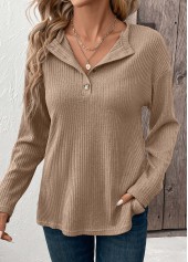 Light Coffee tops,Plain Color tops,ROTITA Tummy Coverage Light Coffee Round Neck T Shirt
