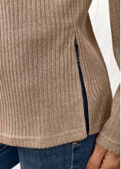 Light Coffee tops,Plain Color tops,ROTITA Tummy Coverage Light Coffee Round Neck T Shirt