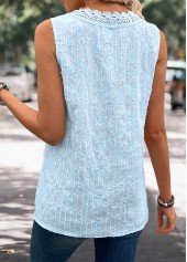 Light Blue tops,Plain Color tops,ROTITA Embroidery Light Blue V Neck Sleeveless Tank Top