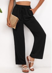 Black bottoms,Plain Color bottoms,Drawstring Black Wide Leg Elastic Waist High Waisted Pants