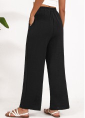 Black bottoms,Plain Color bottoms,Drawstring Black Wide Leg Elastic Waist High Waisted Pants