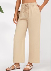 Light Camel bottoms,Plain Color bottoms,Drawstring Light Camel Straight Leg Elastic Waist Pants