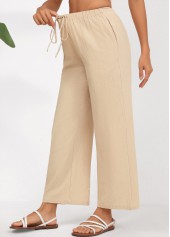 Light Camel bottoms,Plain Color bottoms,Drawstring Light Camel Straight Leg Elastic Waist Pants