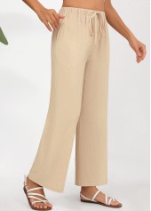 Light Camel bottoms,Plain Color bottoms,Drawstring Light Camel Straight Leg Elastic Waist Pants