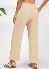 Light Camel bottoms,Plain Color bottoms,Drawstring Light Camel Straight Leg Elastic Waist Pants