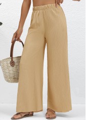 Light Camel bottoms,Plain Color bottoms,Wide Leg Elastic Waist Light Camel High Waisted Pants