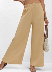 Light Camel bottoms,Plain Color bottoms,Wide Leg Elastic Waist Light Camel High Waisted Pants