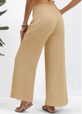Light Camel bottoms,Plain Color bottoms,Wide Leg Elastic Waist Light Camel High Waisted Pants