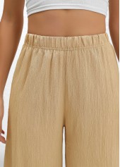 Light Camel bottoms,Plain Color bottoms,Wide Leg Elastic Waist Light Camel High Waisted Pants